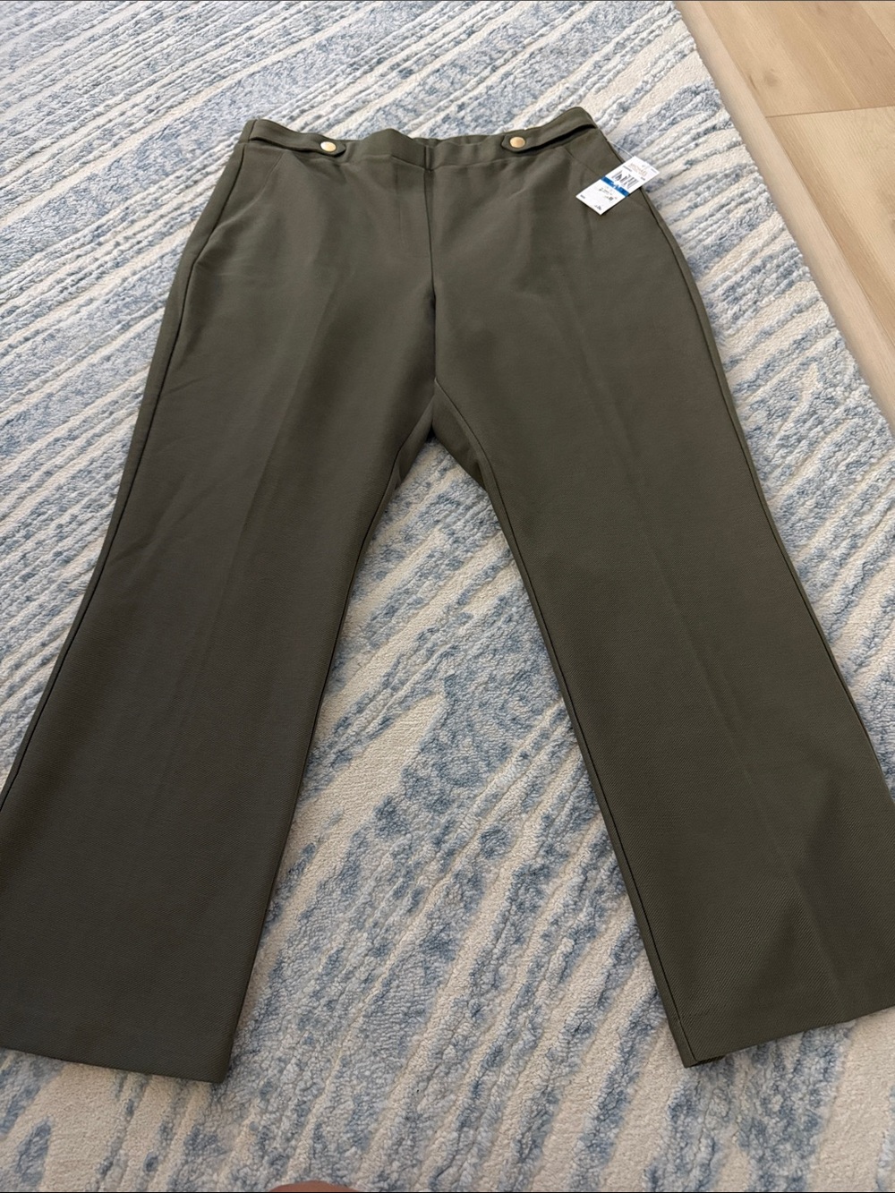 Michael Kors Olive Straight-Leg Pants with Gold Buttons